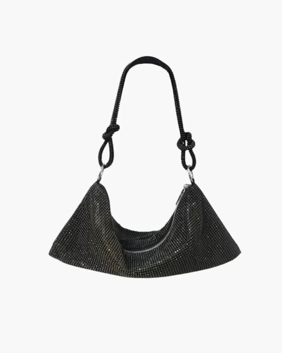Liana – Knotted handle – Crystal mesh shoulder bag-10174662279495-Ivory Ombre