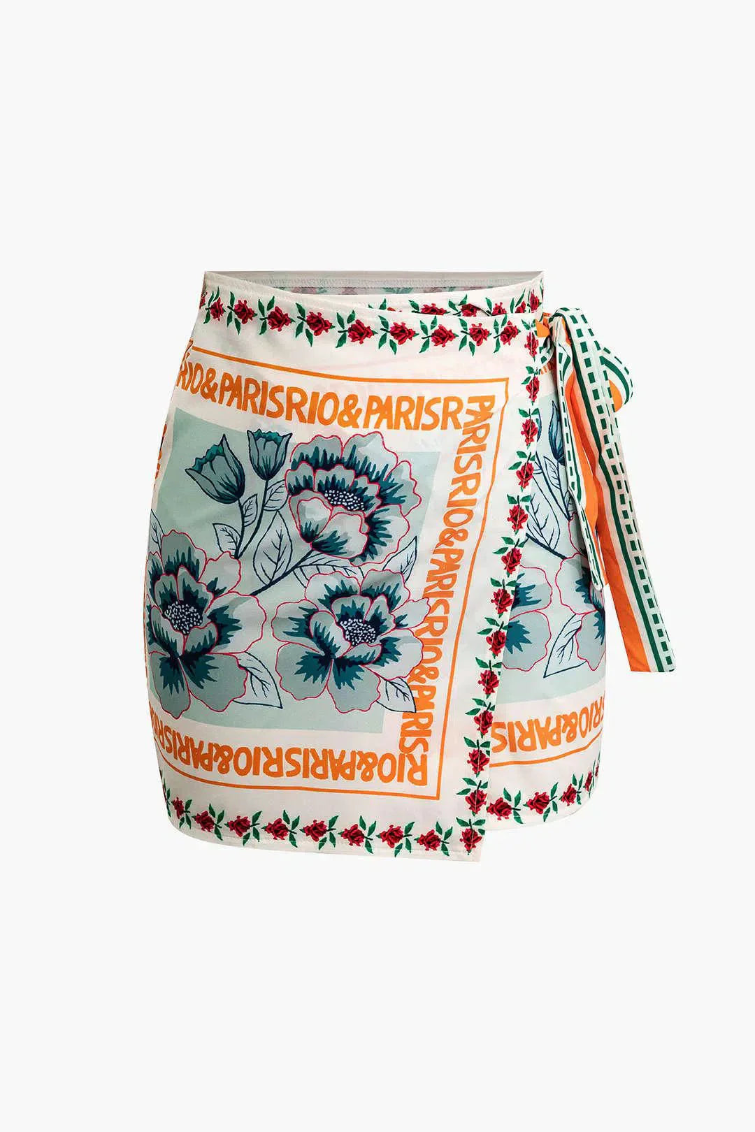 Licia – Knot detail – Floral wrap mini skirt-10174843879751-Ivory Ombre