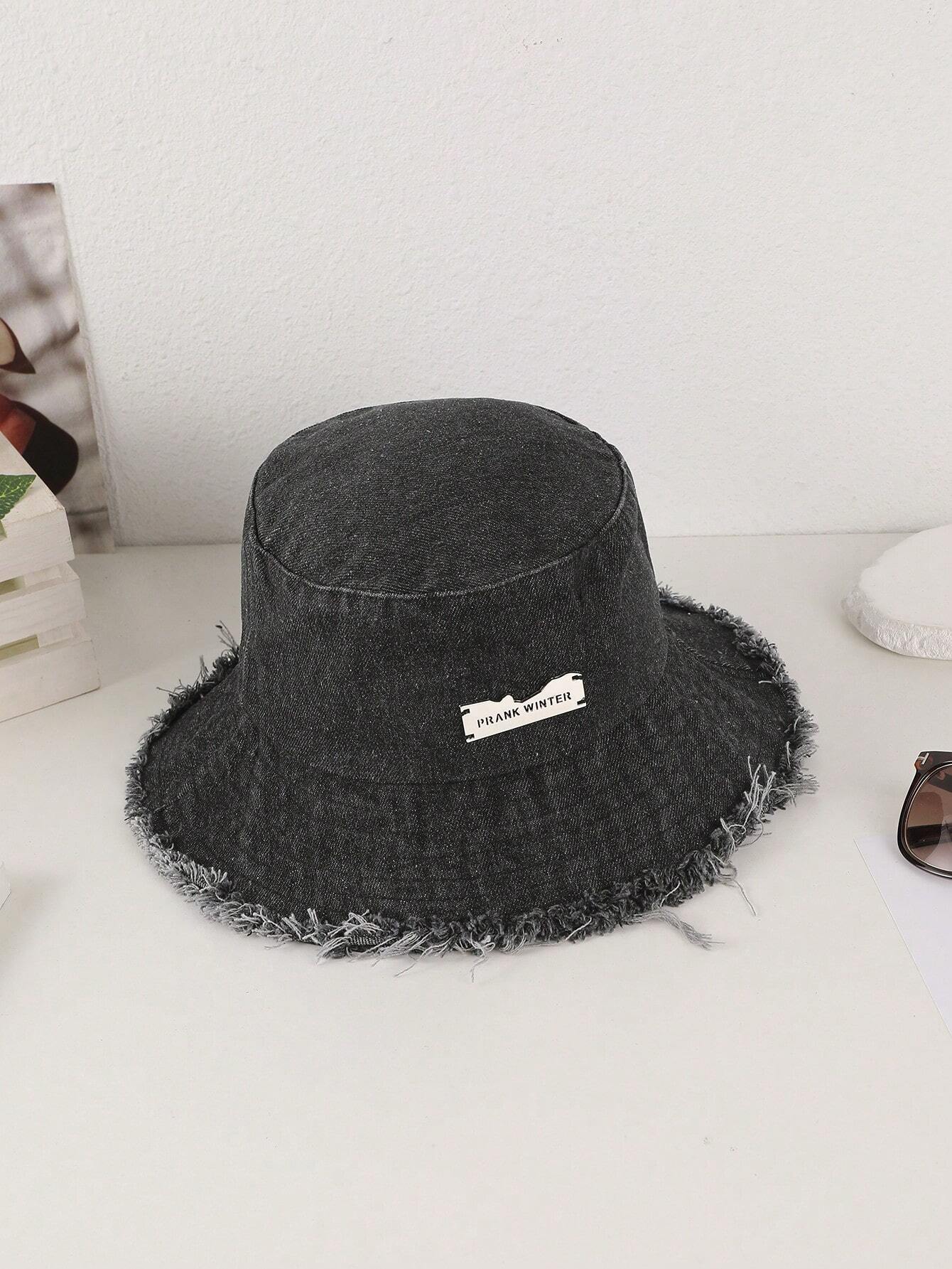 Lioré – Distressed edge – Washed denim bucket hat-10174850531655-Ivory Ombre