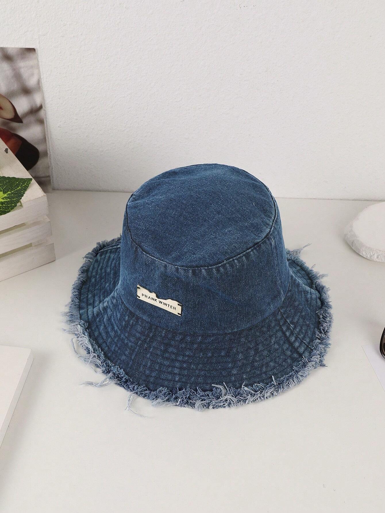 Lioré – Distressed edge – Washed denim bucket hat-10174850531655-Ivory Ombre