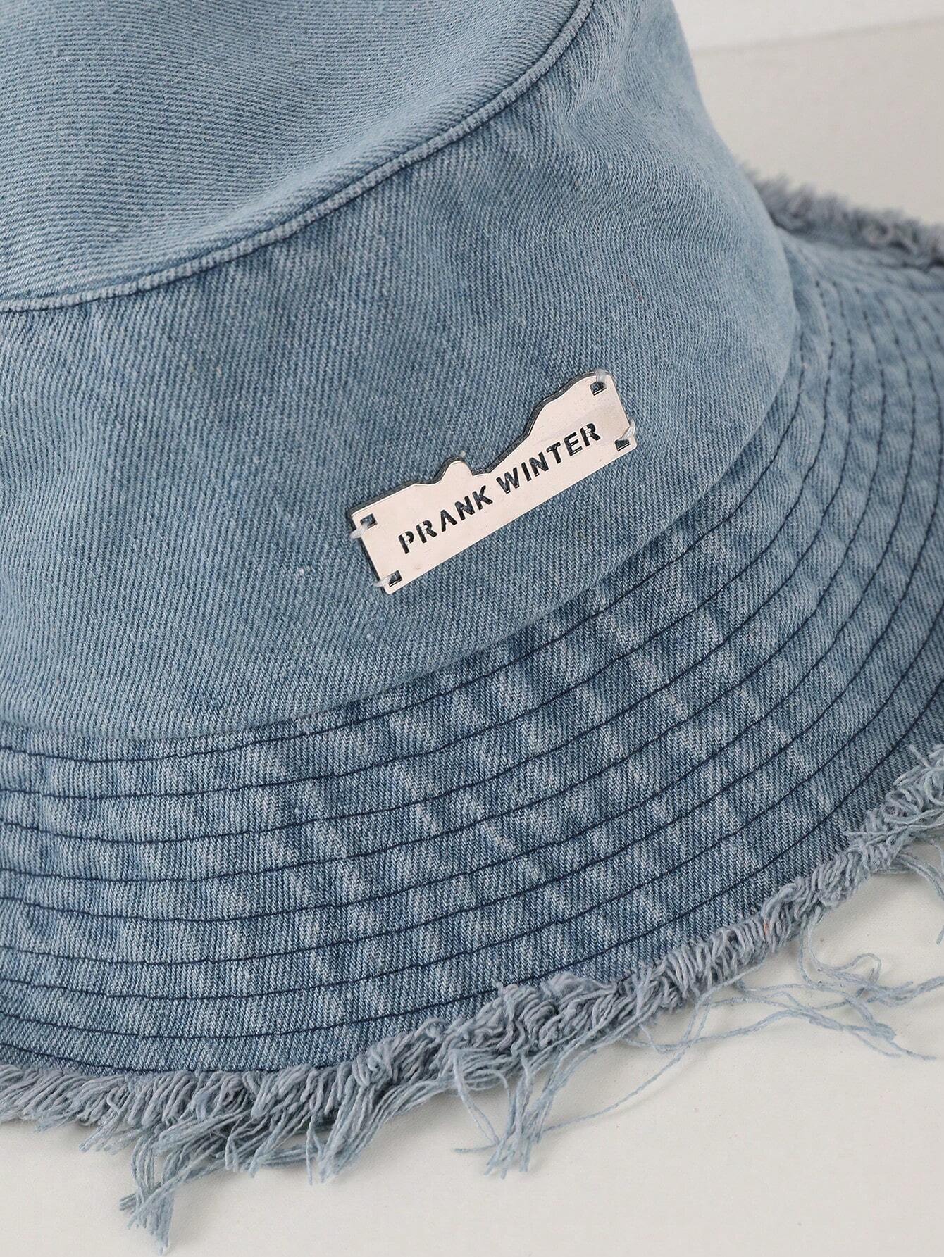 Lioré – Distressed edge – Washed denim bucket hat-10174850531655-Ivory Ombre