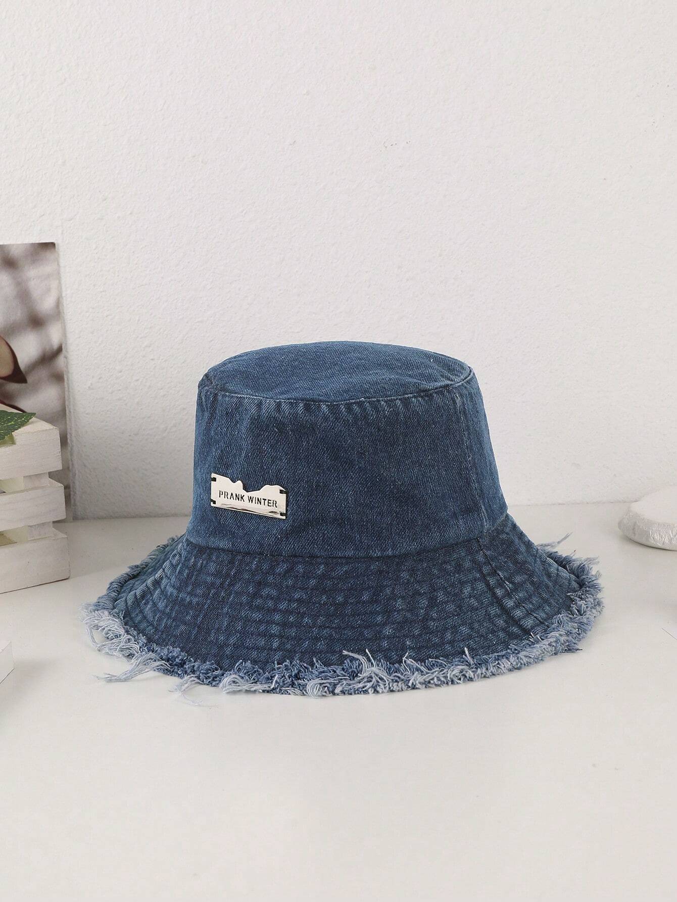 Lioré – Distressed edge – Washed denim bucket hat-10174850531655-Ivory Ombre