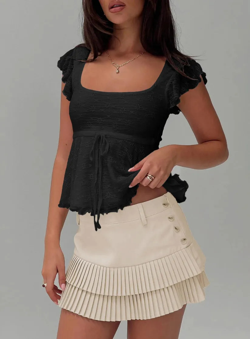Lunelle – Ruffle sleeve – Peplum blouse-10174866030919-Ivory Ombre