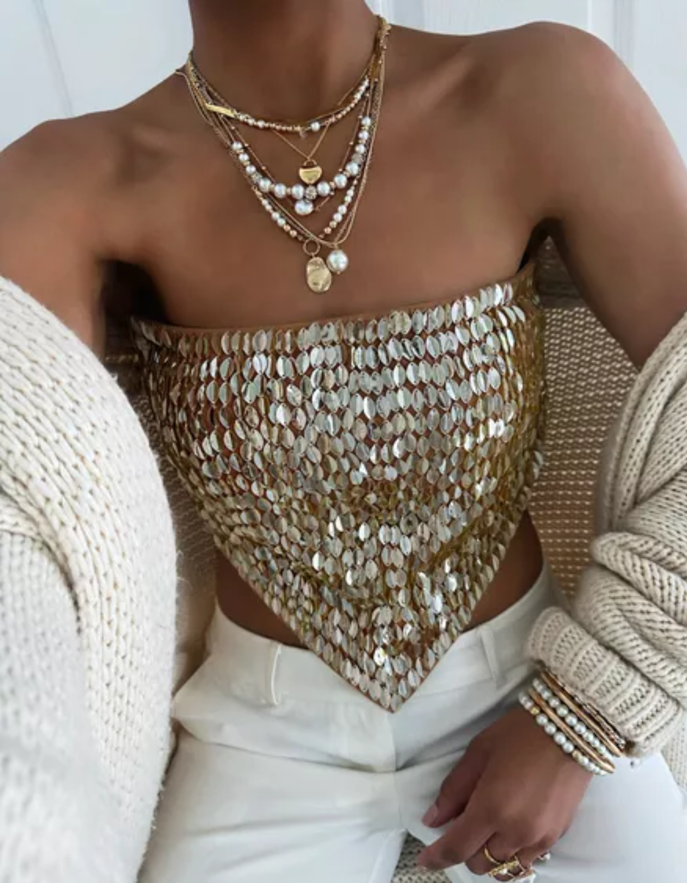 Luretta – Sequin shimmer – Scarf top-10183351238983-Ivory Ombre