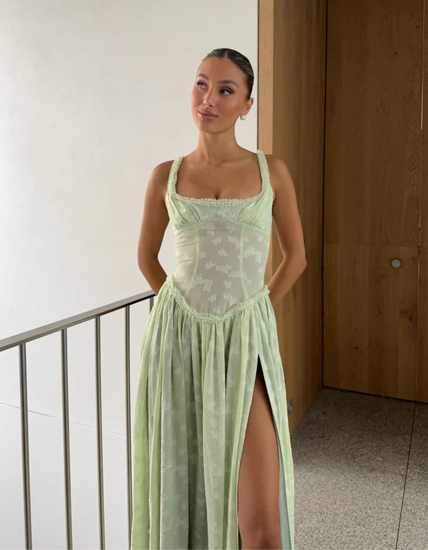 Maelis – Sheer corset – Slit maxi dress-10174867308871-Ivory Ombre