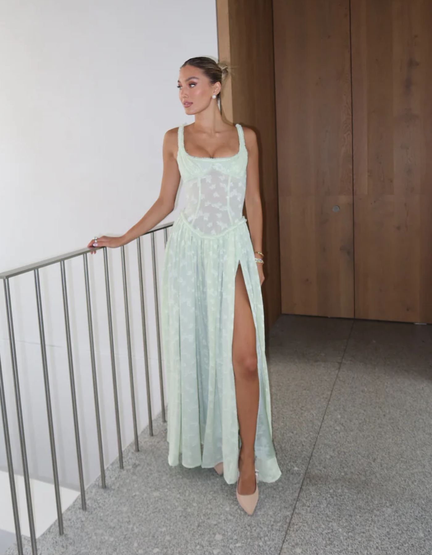 Maelis – Sheer corset – Slit maxi dress-10174867308871-Ivory Ombre