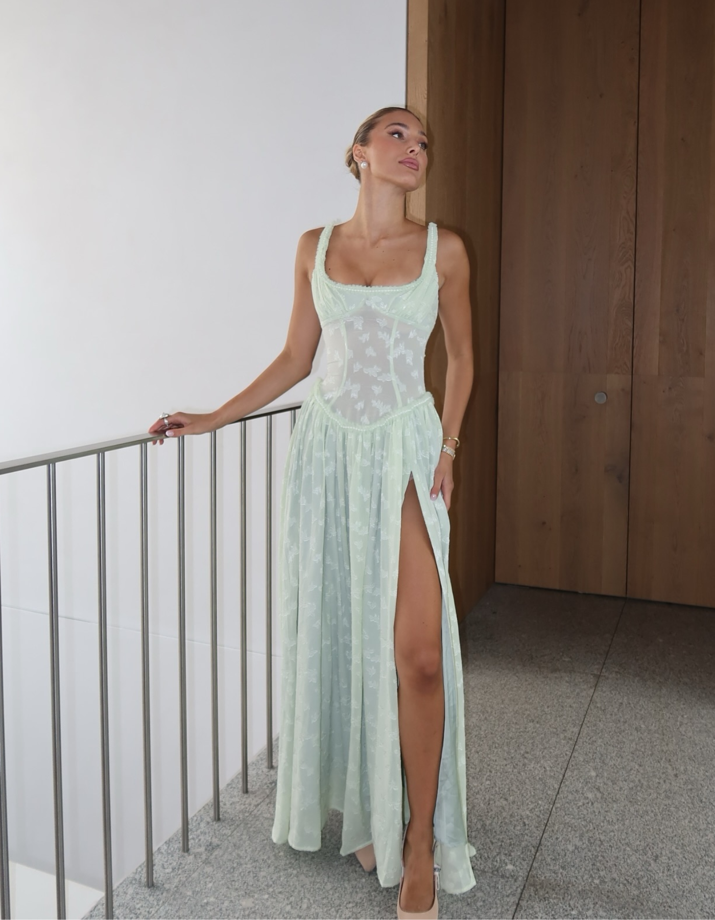 Maelis – Sheer corset – Slit maxi dress-10174867308871-Ivory Ombre