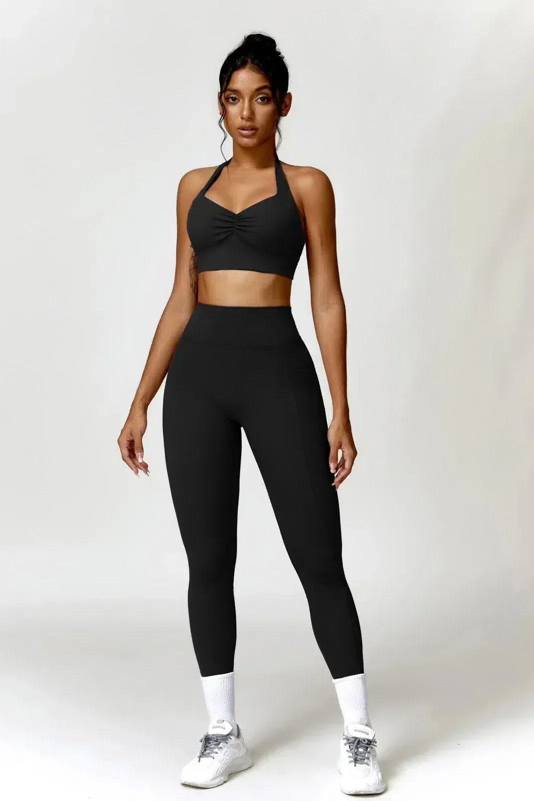 Mahina – Ruched detail – Sports bra & leggings set-10174860296519-Ivory Ombre