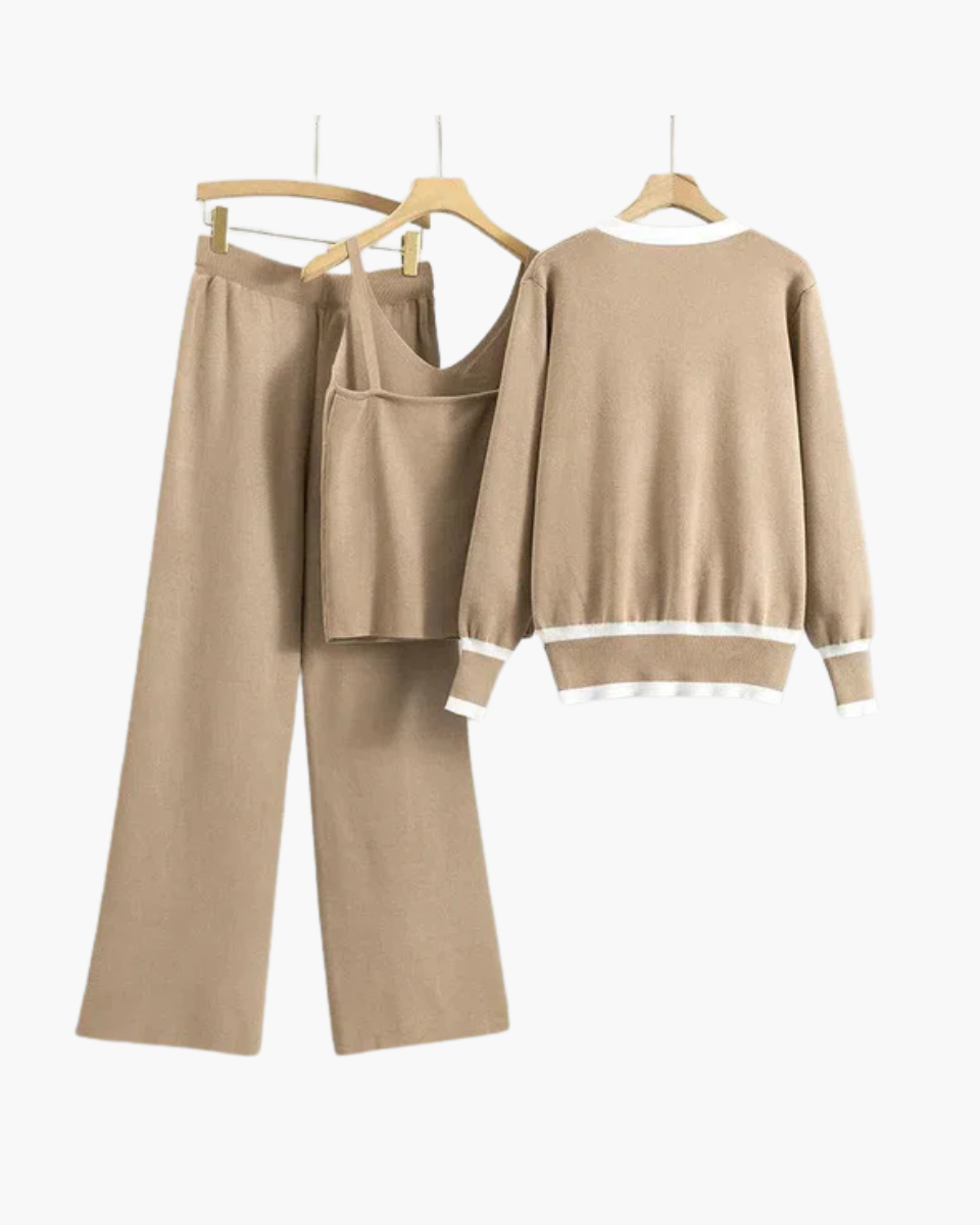 Marguerite – V-neck zip-up cardigan – Three-piece knit set-10174756028743-Ivory Ombre