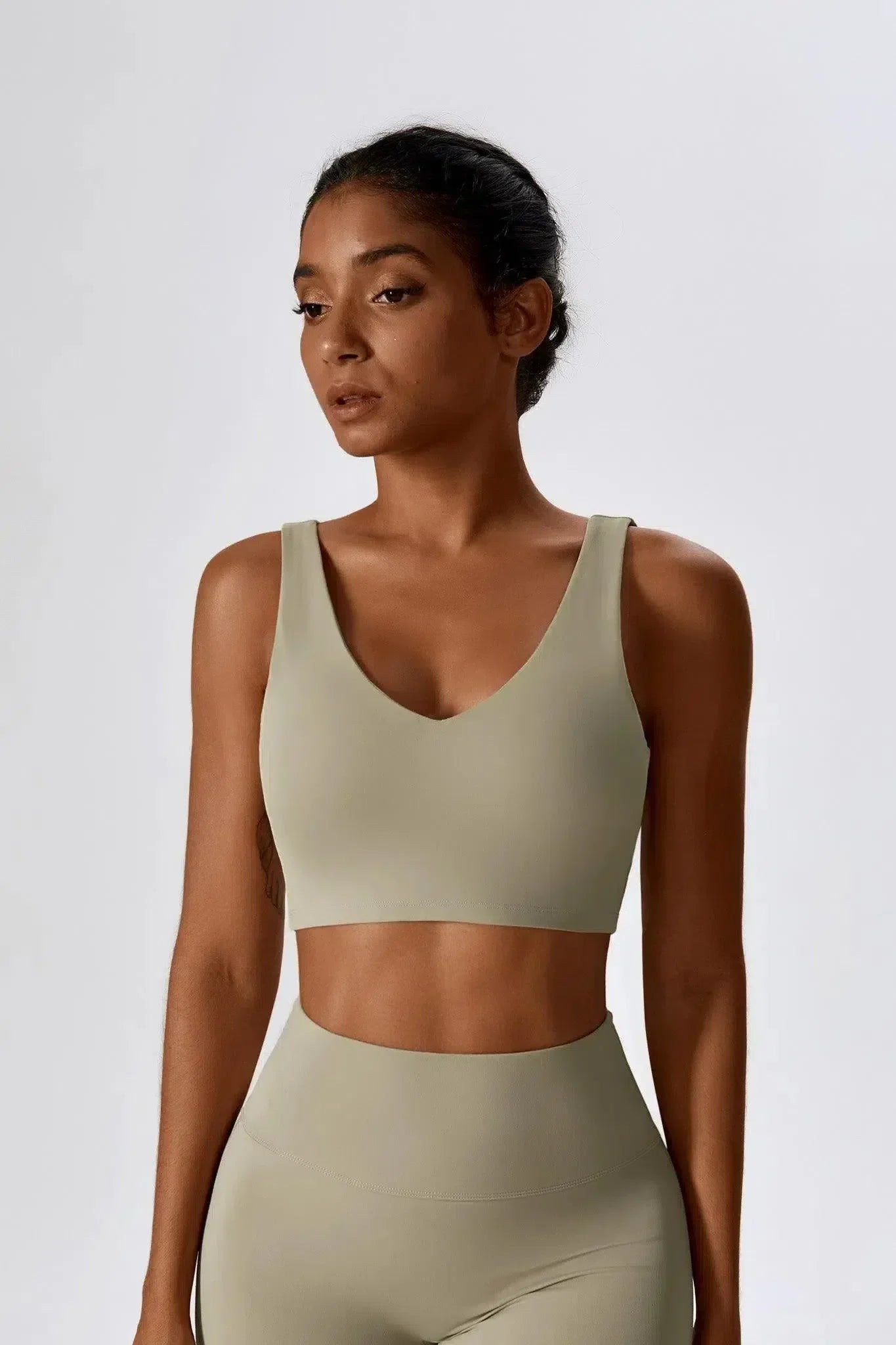 Mariuccia – Scoop neckline – Sports bra & flared leggings set-10174790828359-Ivory Ombre