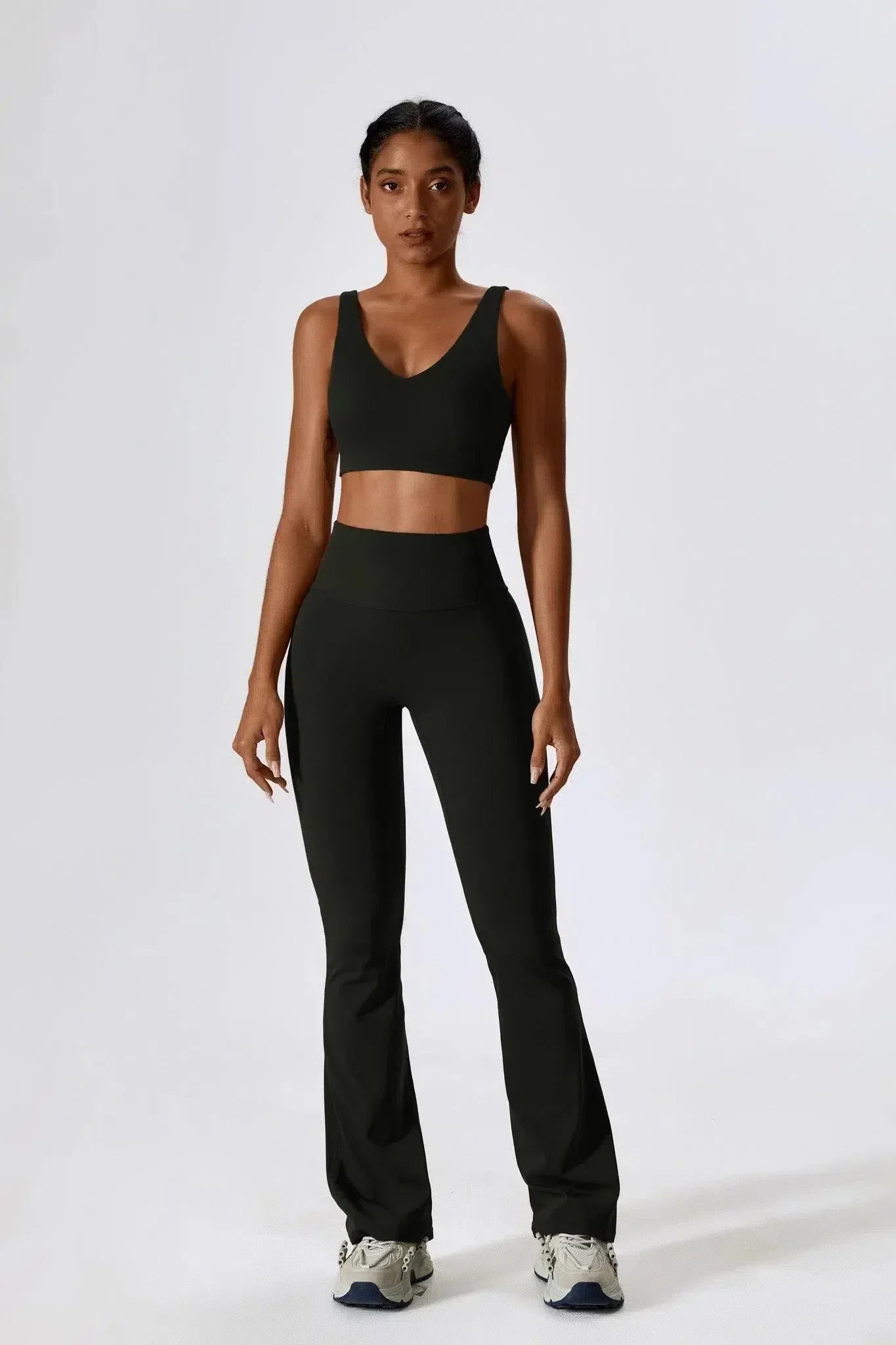 Mariuccia – Scoop neckline – Sports bra & flared leggings set-10174790828359-Ivory Ombre