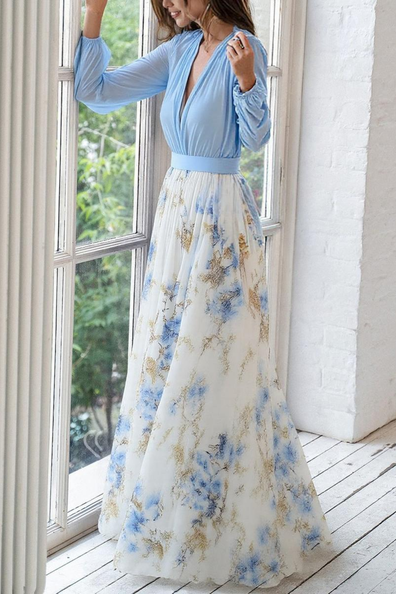 Marivonne – Draped elegance – Maxi dress-10199537484103-Ivory Ombre
