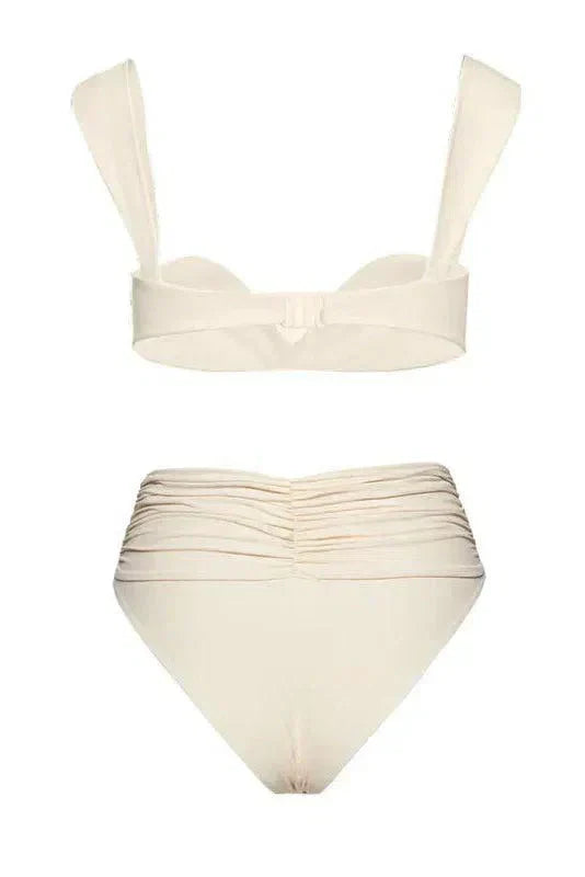 Naiad – Minimalist design – Embellished ruched bikini set-10174720311623-Ivory Ombre