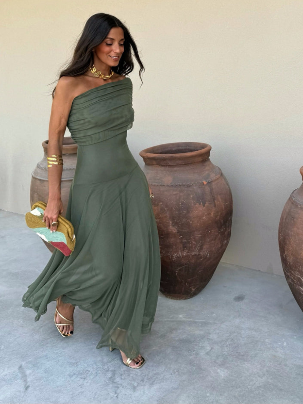 Noveria – Sculpted drape – One-shoulder maxi dress