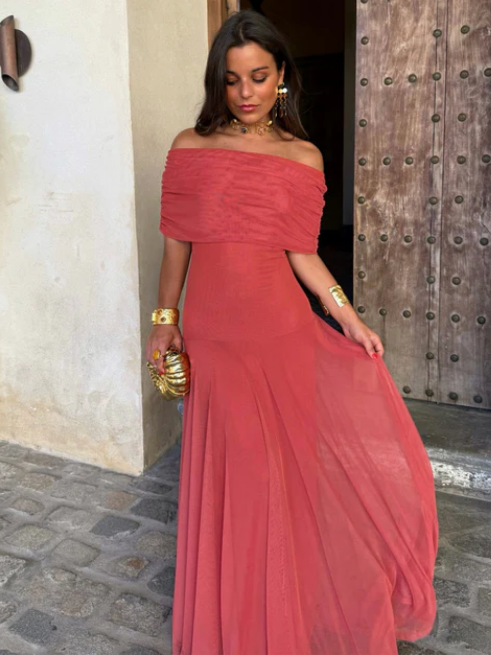 Noveria – Sculpted drape – One-shoulder maxi dress