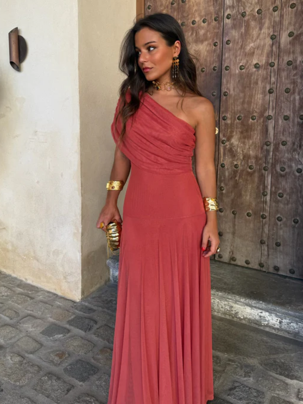 Noveria – Sculpted drape – One-shoulder maxi dress