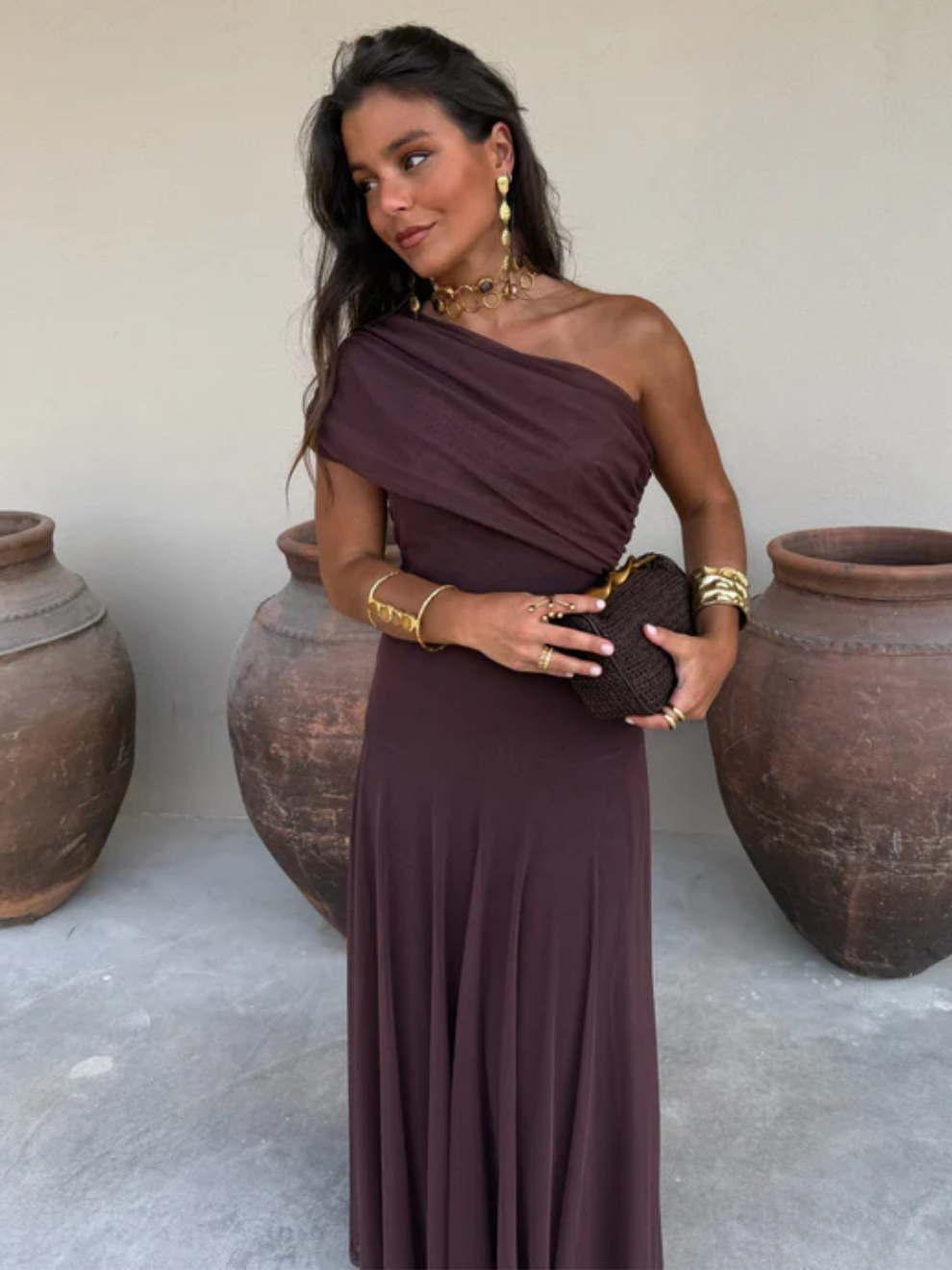 Noveria – Sculpted drape – One-shoulder maxi dress