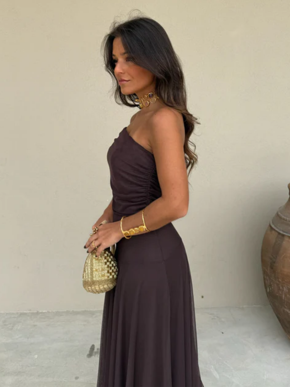 Noveria – Sculpted drape – One-shoulder maxi dress