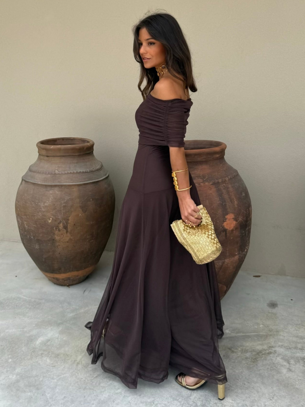 Noveria – Sculpted drape – One-shoulder maxi dress
