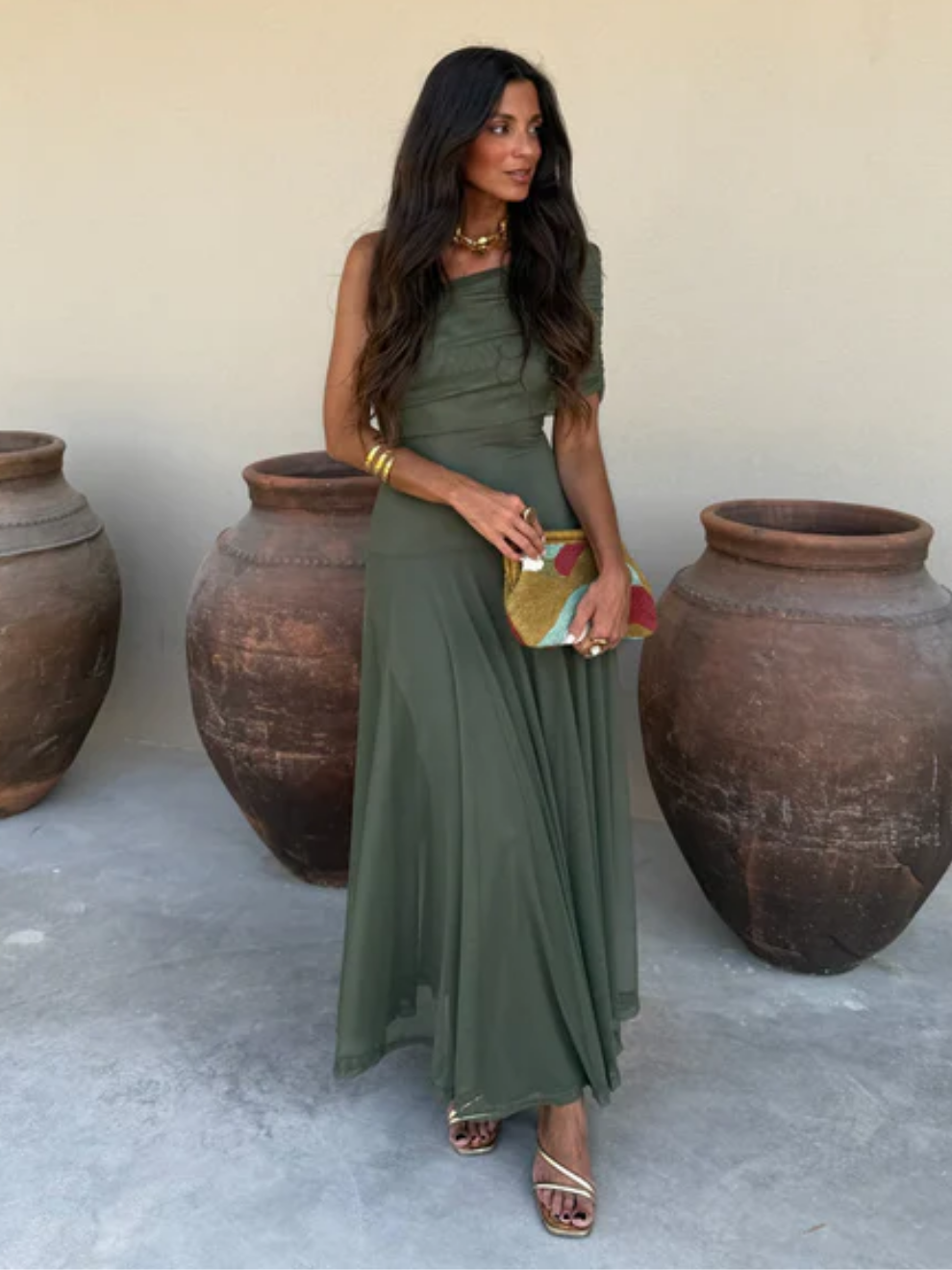 Noveria – Sculpted drape – One-shoulder maxi dress