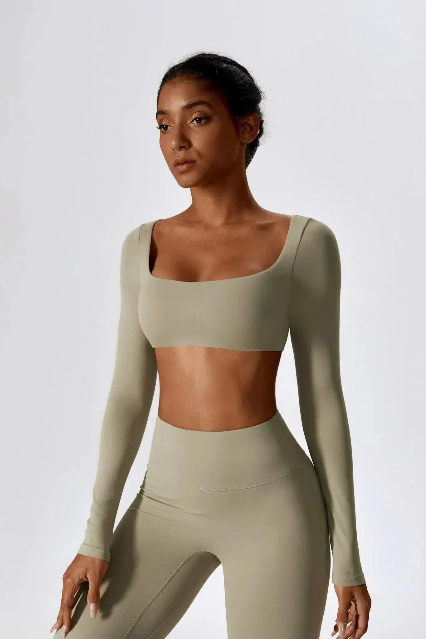 Oceane – Square neckline – Crop top & leggings set-10174790238535-Ivory Ombre