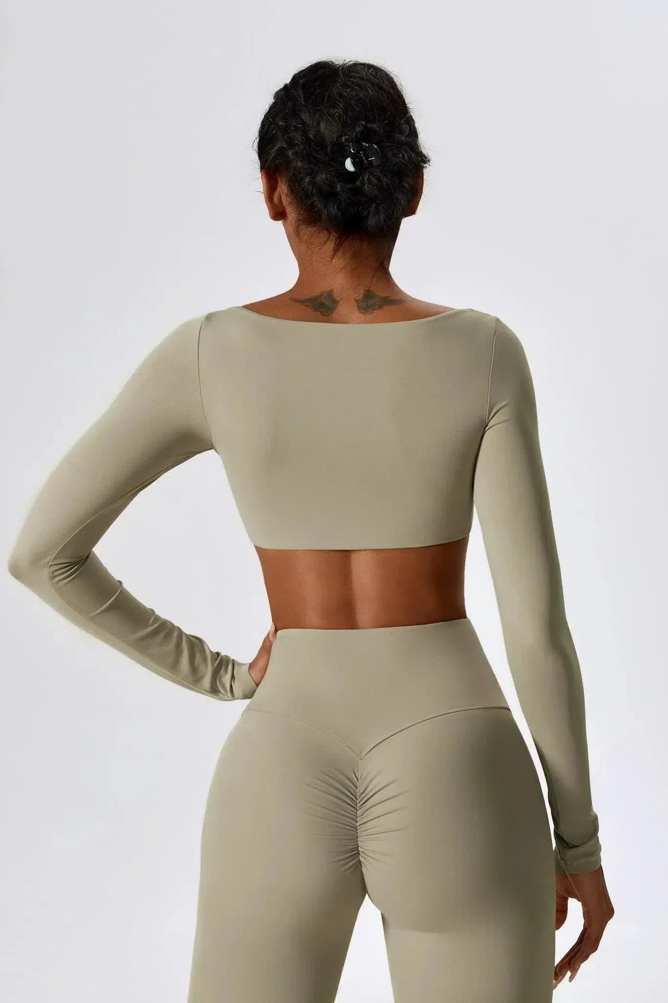 Oceane – Square neckline – Crop top & leggings set-10174790238535-Ivory Ombre