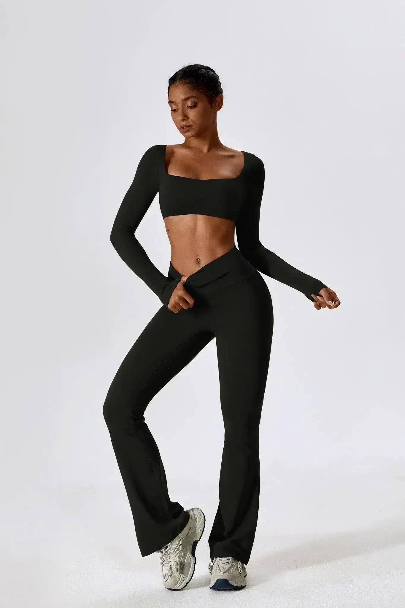 Oceane – Square neckline – Crop top & leggings set-10174790238535-Ivory Ombre
