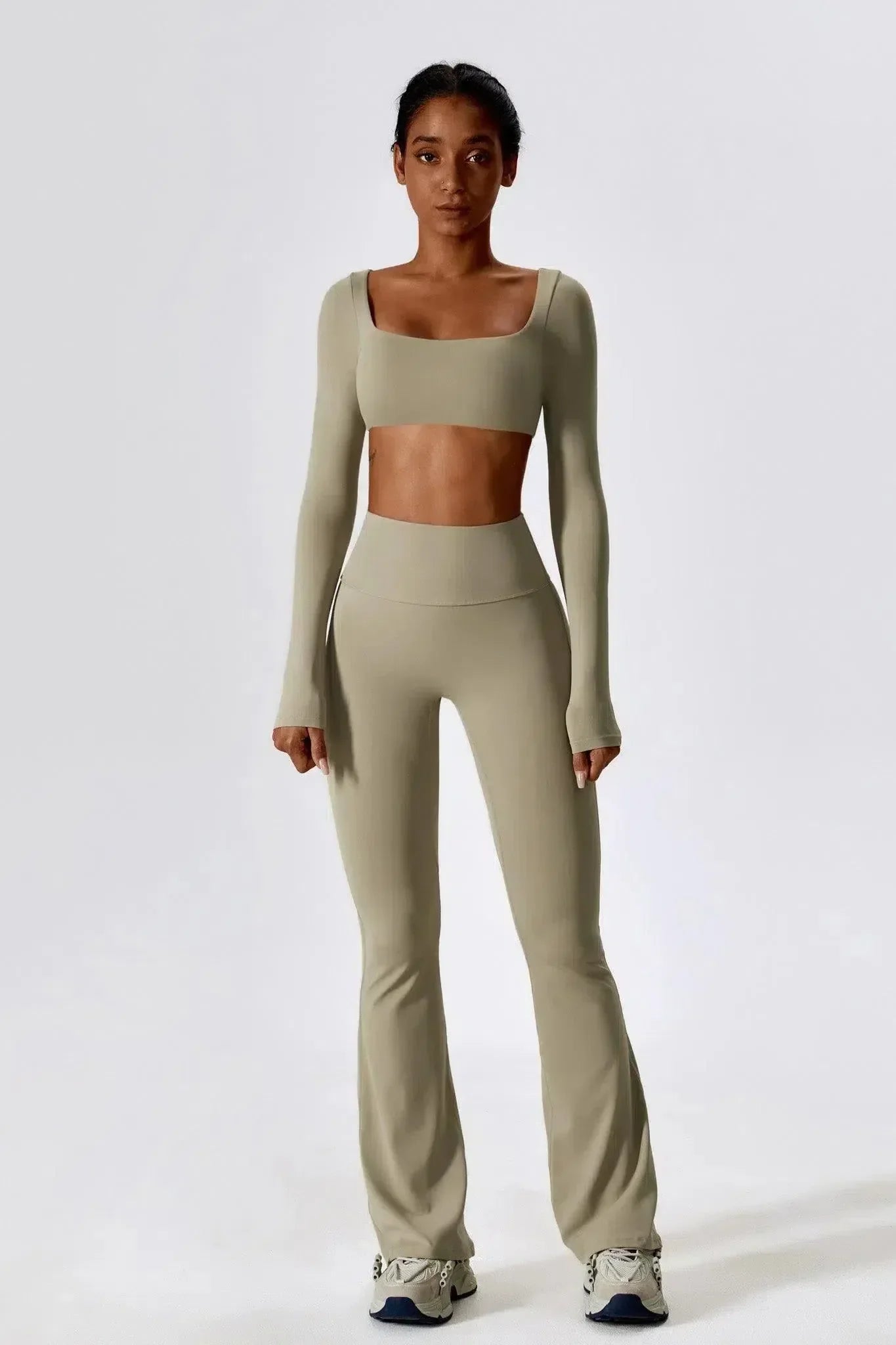 Oceane – Square neckline – Crop top & leggings set-10174790238535-Ivory Ombre