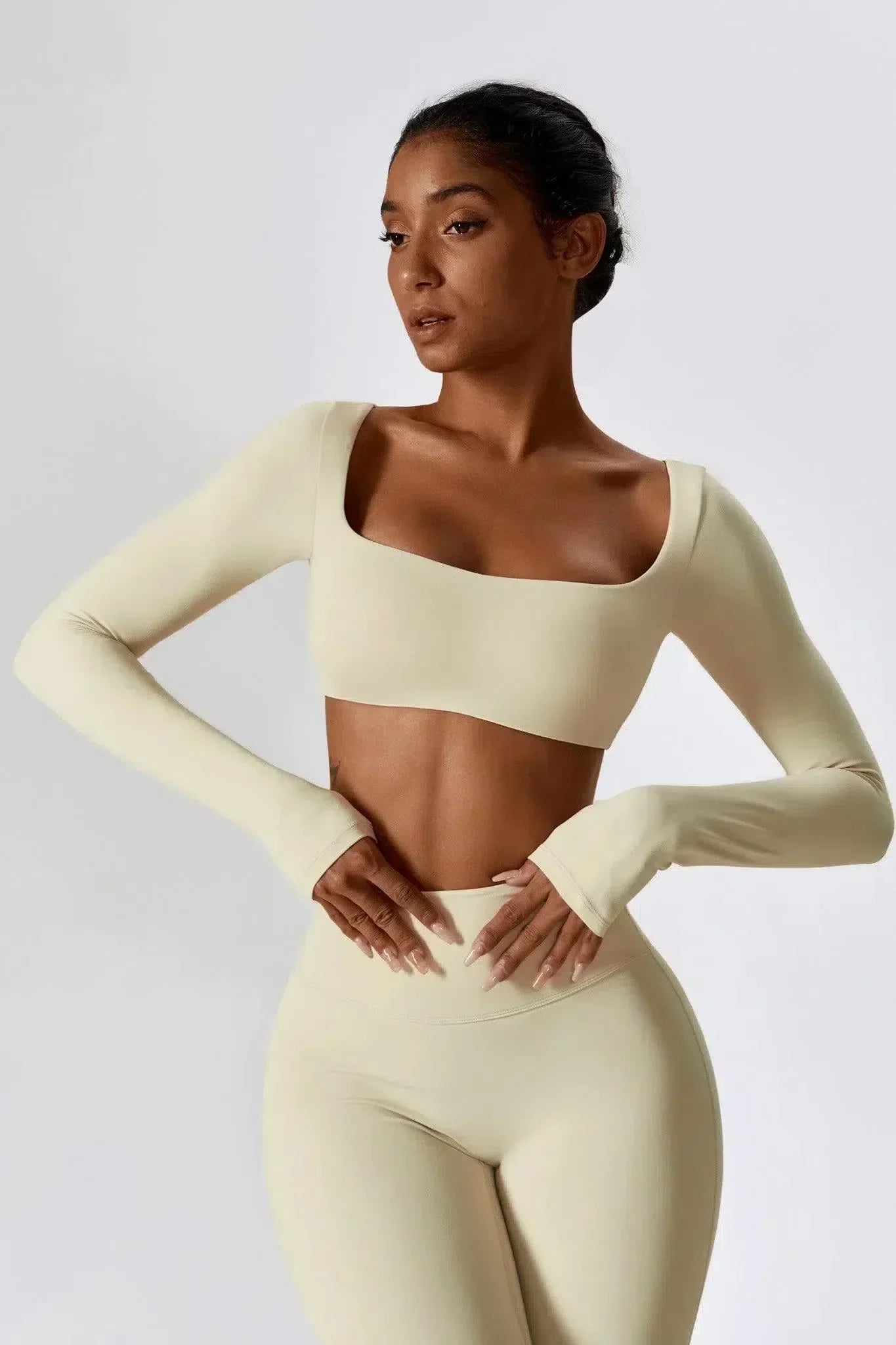 Oceane – Square neckline – Crop top & leggings set-10174790238535-Ivory Ombre