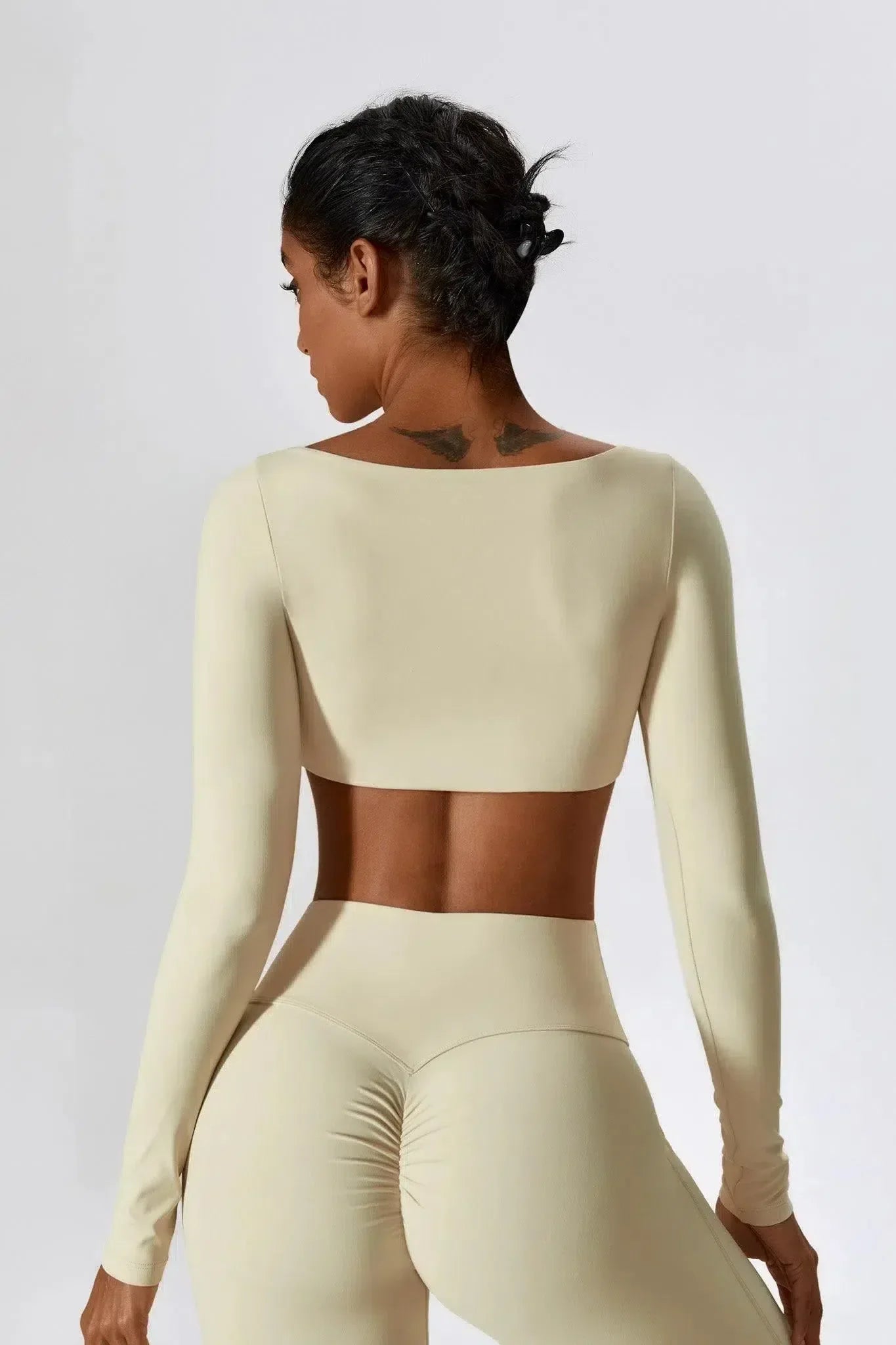 Oceane – Square neckline – Crop top & leggings set-10174790238535-Ivory Ombre