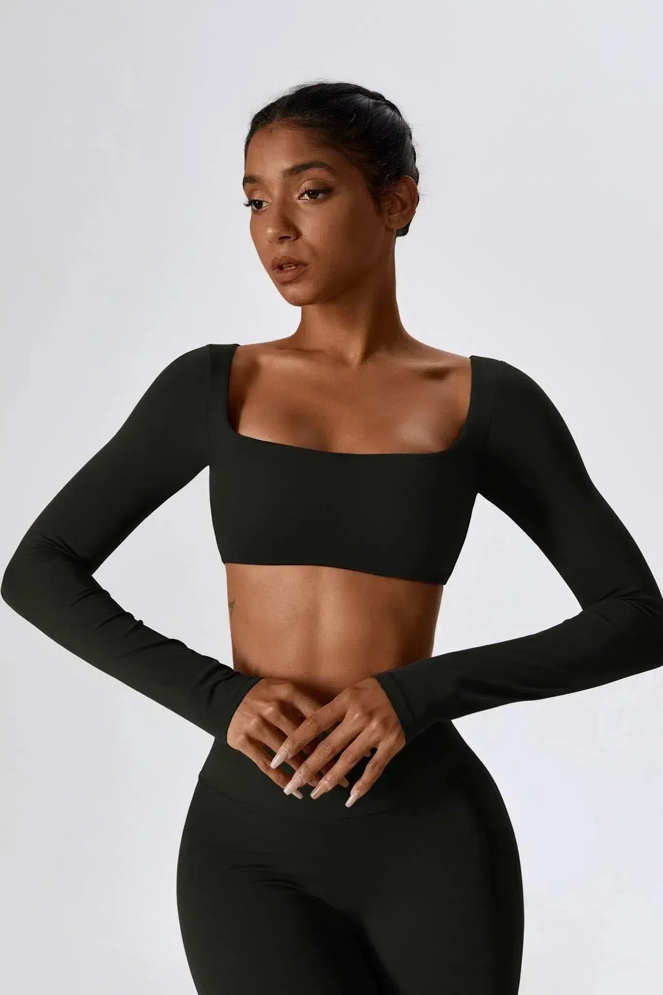 Oceane – Square neckline – Crop top & leggings set-10174790238535-Ivory Ombre