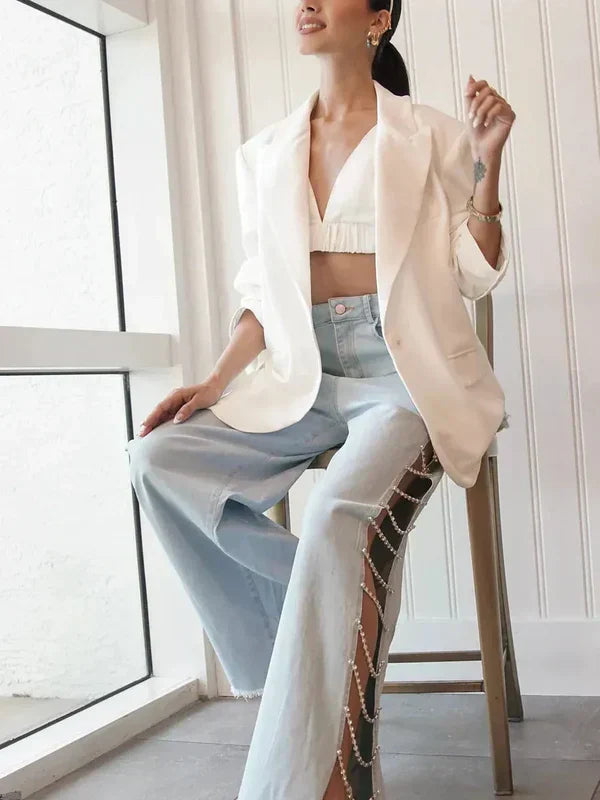 Olivetta – Cut-out design – Wide leg jeans-10174844731719-Ivory Ombre