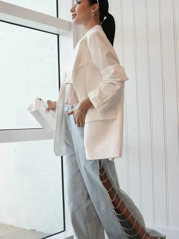 Olivetta – Cut-out design – Wide leg jeans-10174844731719-Ivory Ombre