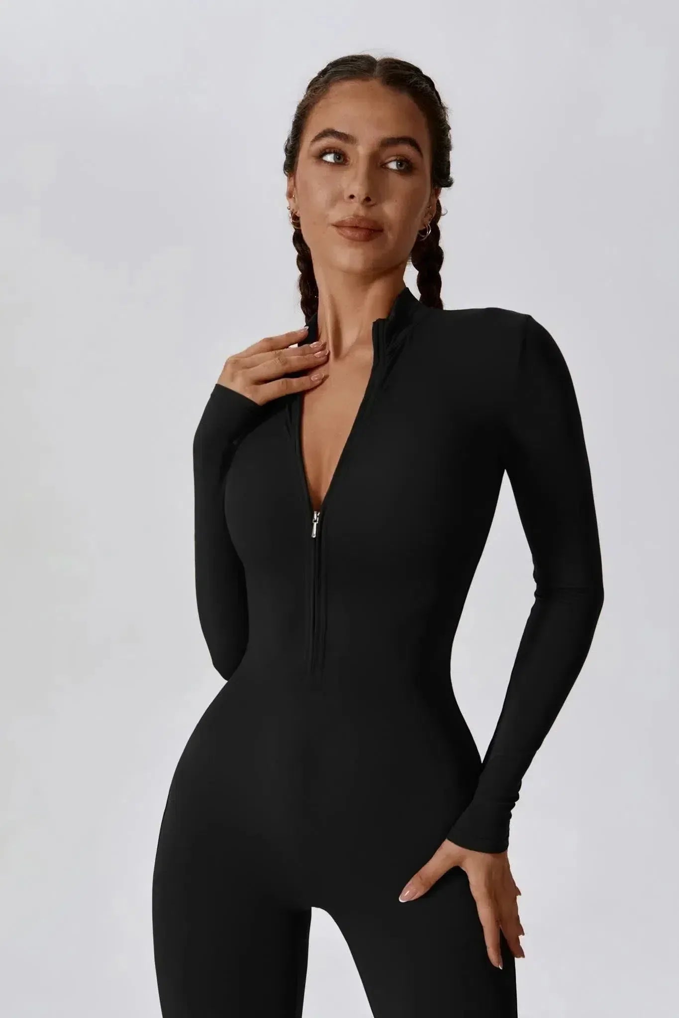 Paola – High-neck zip – Long-sleeve jumpsuit-10174779130183-Ivory Ombre
