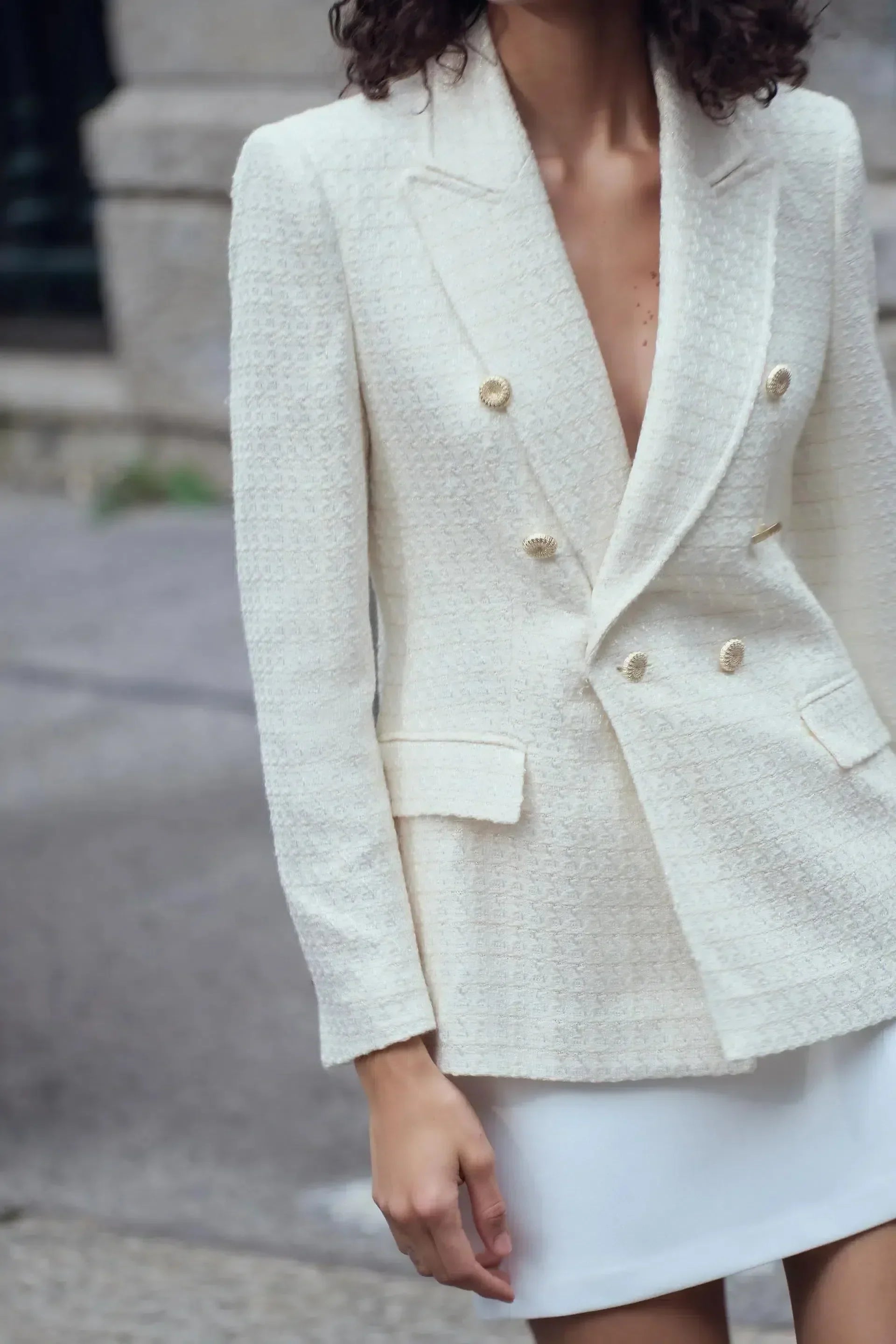Renelle – French tweed – Blazer-10174773494087-Ivory Ombre