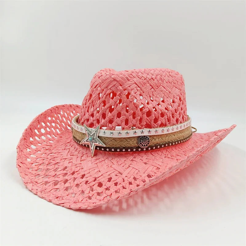 Rialora – Beaded coral – Straw cowboy hat-10174849548615-Ivory Ombre