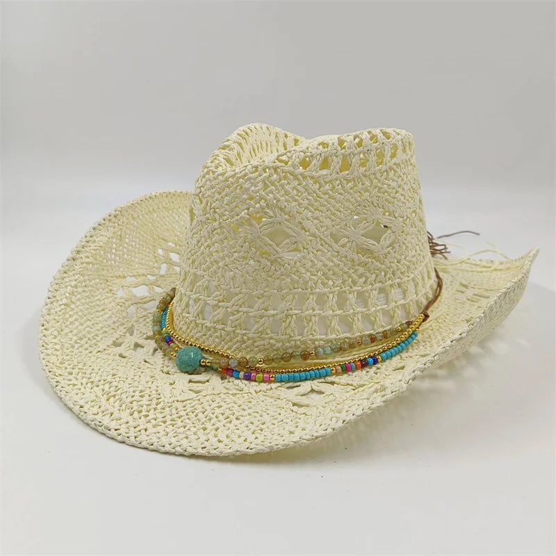 Rialora – Beaded coral – Straw cowboy hat-10174849548615-Ivory Ombre