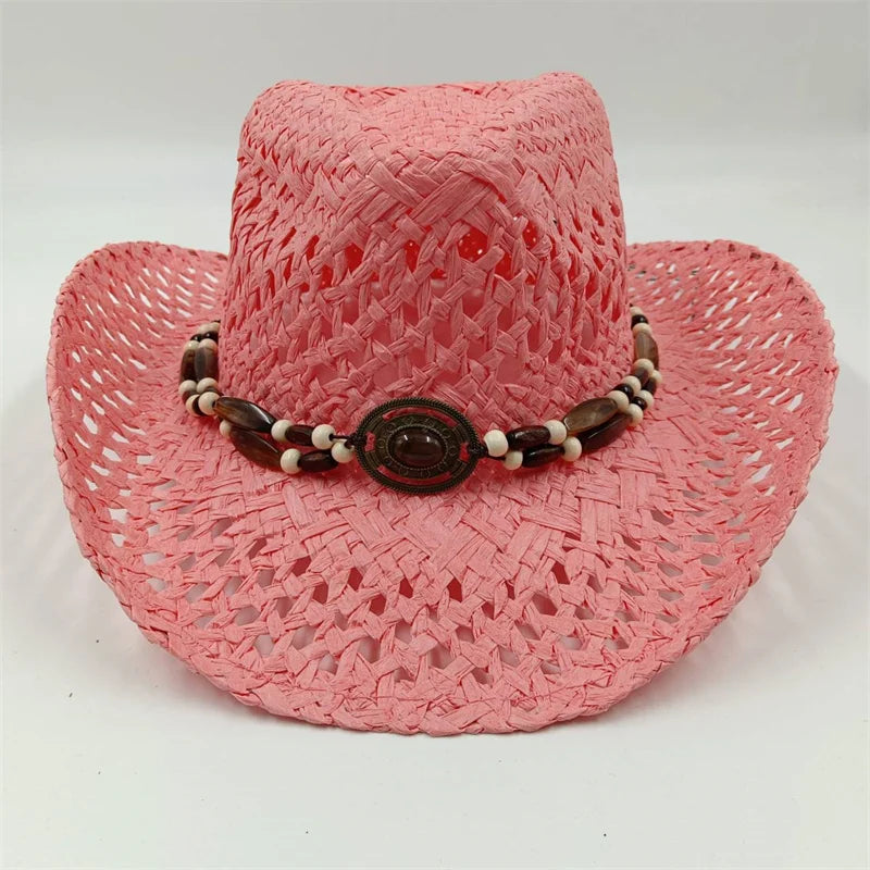 Rialora – Beaded coral – Straw cowboy hat-10174849548615-Ivory Ombre