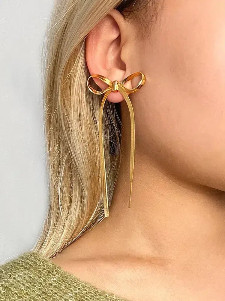 Sabella – Bow accents – Snake chain earrings-10173354344775-Ivory Ombre