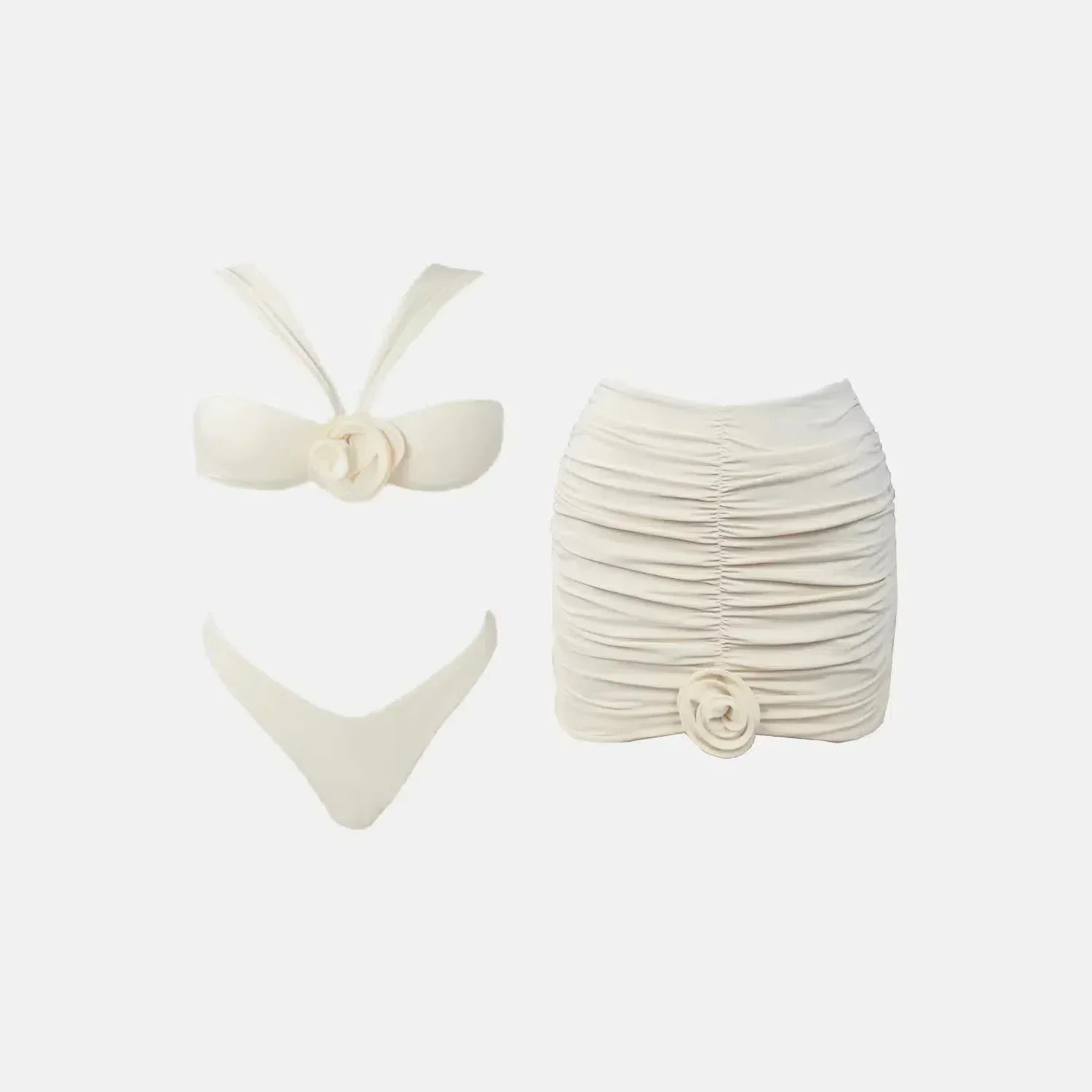 Satie Élégance Set – White – Floral gathered skirt-10174706516295-Ivory Ombre