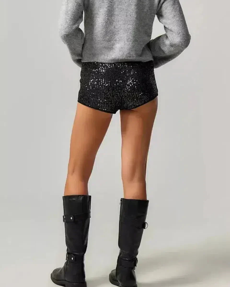 Selora – Sequin details – Velvet party shorts-10174843453767-Ivory Ombre