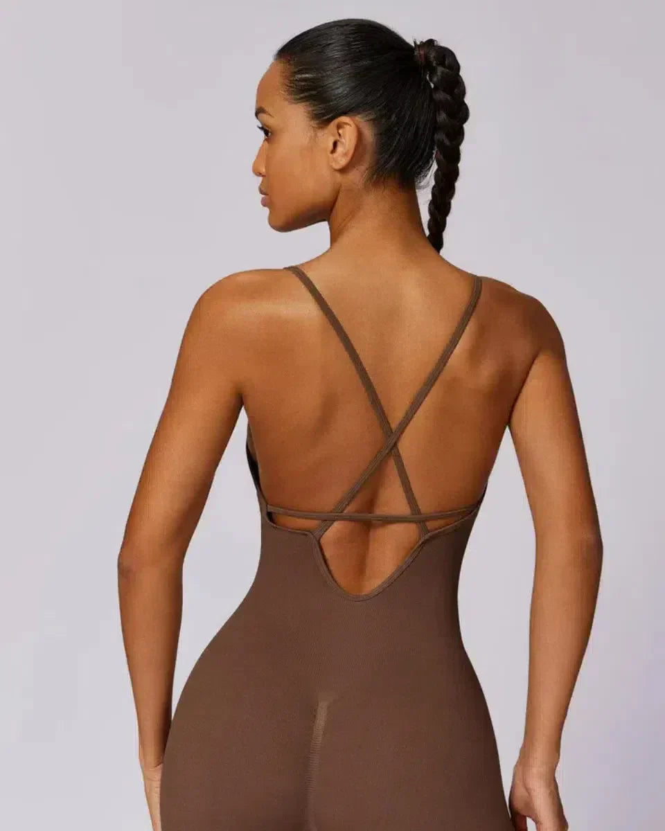 Solara – V-neckline – Modern active jumpsuit-10174777852231-Ivory Ombre