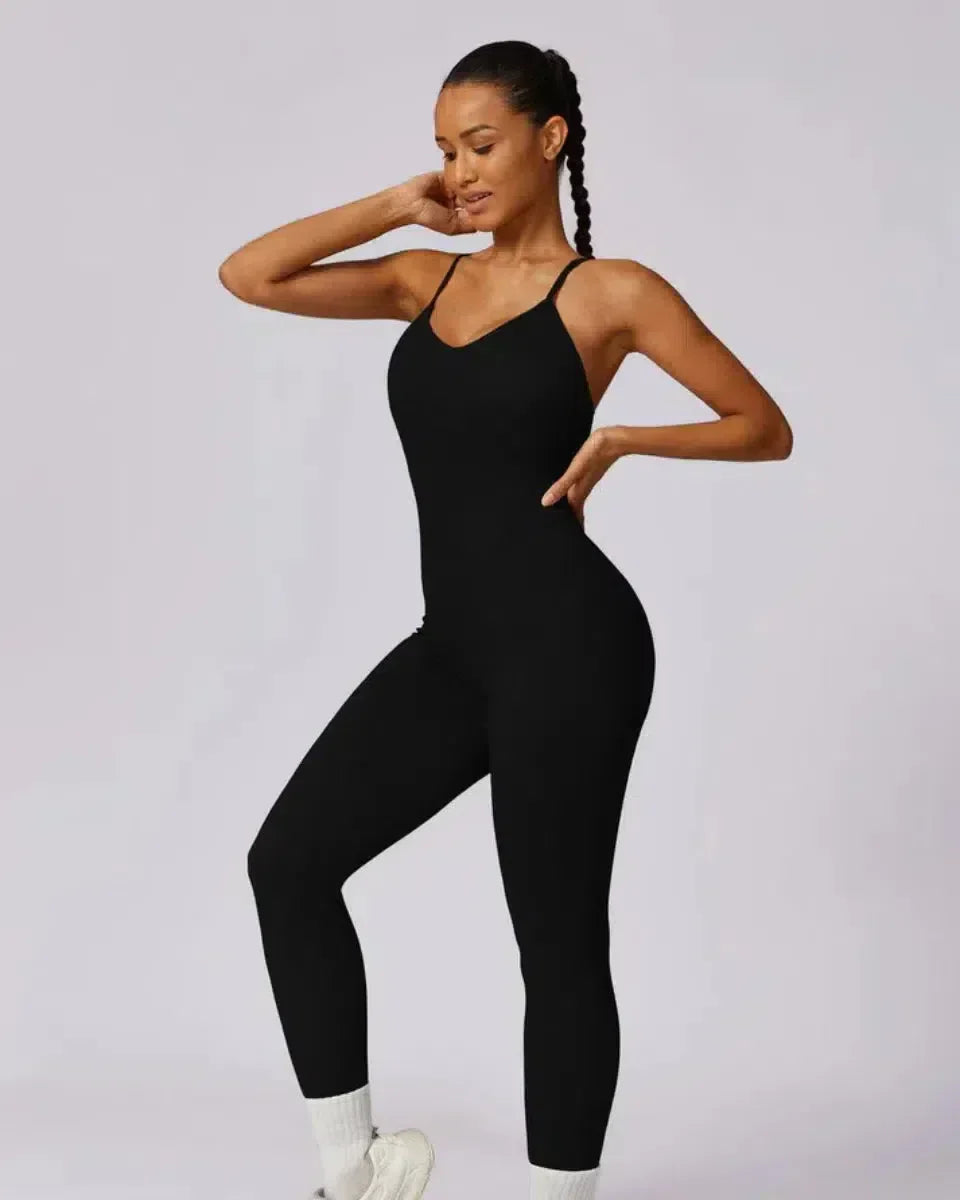 Solara – V-neckline – Modern active jumpsuit-10174777852231-Ivory Ombre