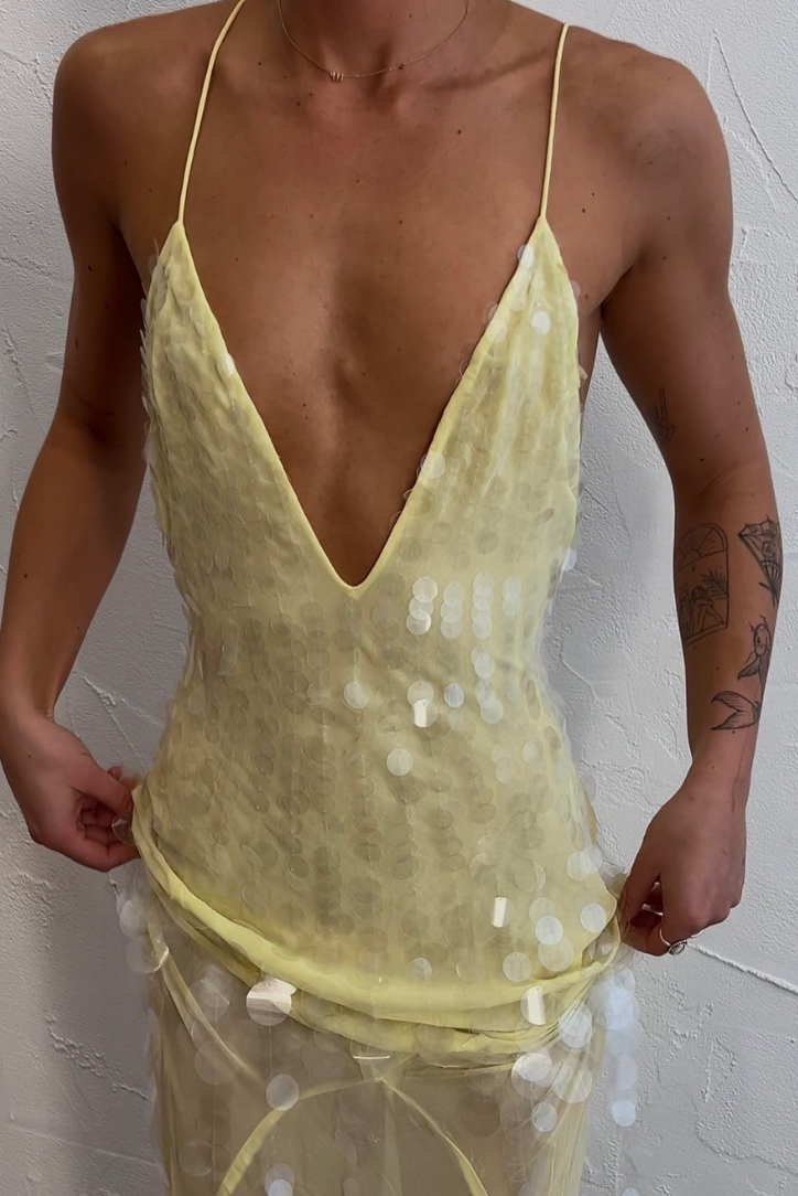 Solea – Sequin feathered texture – Maxi dress-10174729781575-Ivory Ombre