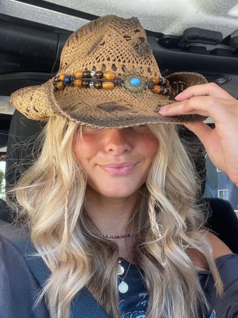 Tessalyn – Turquoise beaded – Straw cowboy hat-10174849646919-Ivory Ombre