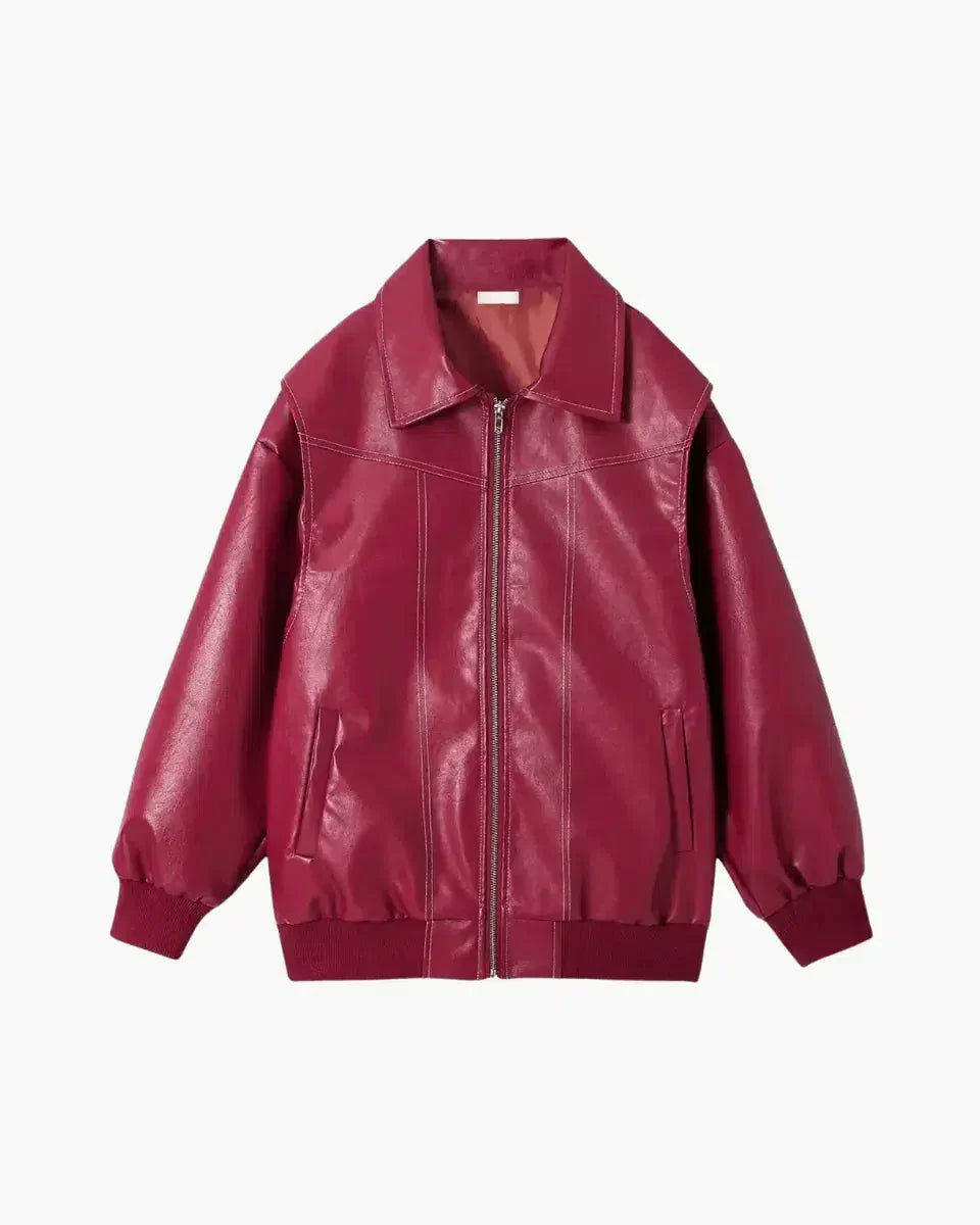 Valentina – Glossy vegan leather – Bomber jacket-10174772183367-Ivory Ombre