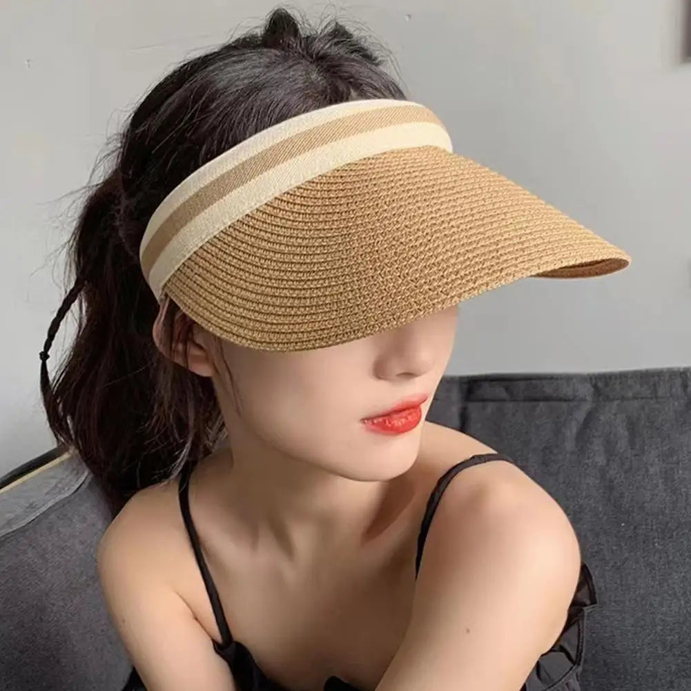 Valine – Sporty stripe – Straw sun visor-10174850466119-Ivory Ombre
