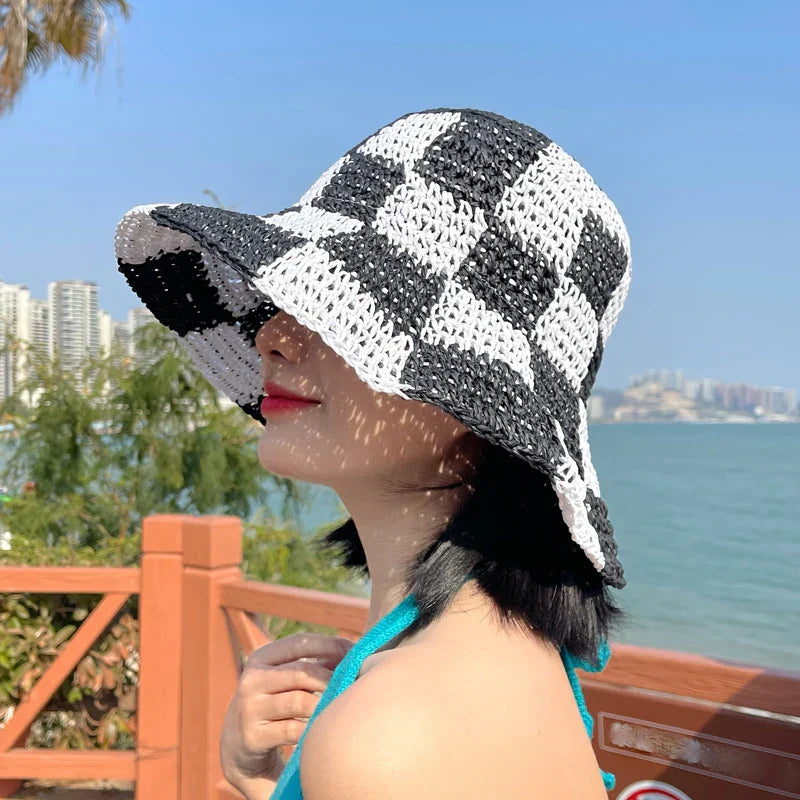Vareda – Checkerboard charm – Crochet bucket hat-10174849745223-Ivory Ombre