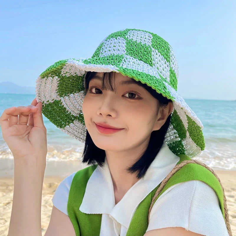 Vareda – Checkerboard charm – Crochet bucket hat-10174849745223-Ivory Ombre