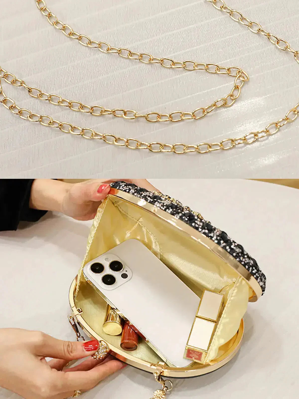 Vega – Floral motif – Gemstone evening clutch-10174667194695-Ivory Ombre